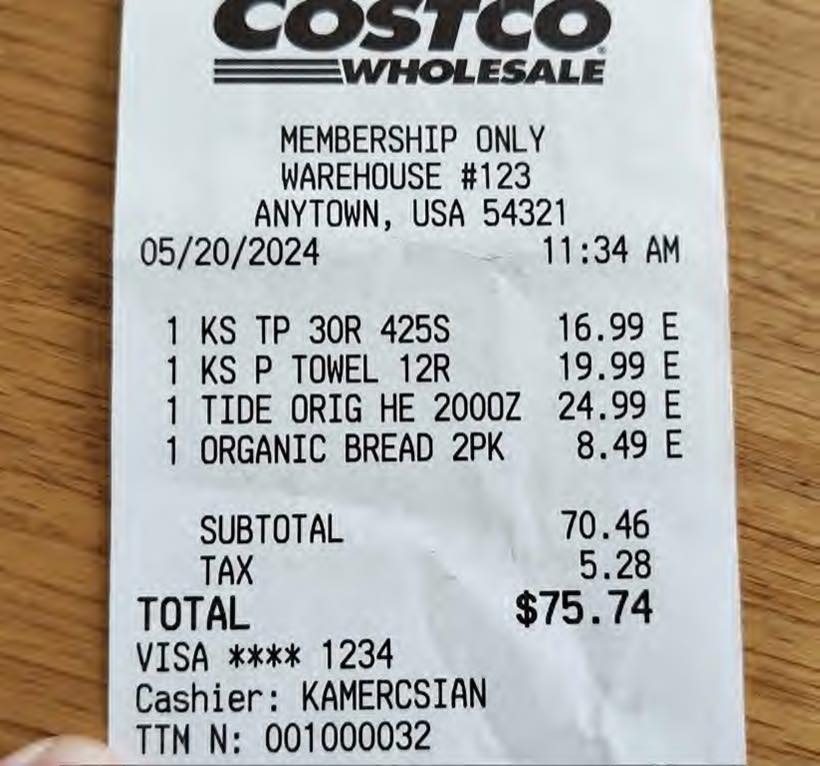 Sample Costco receipt — tap to expand